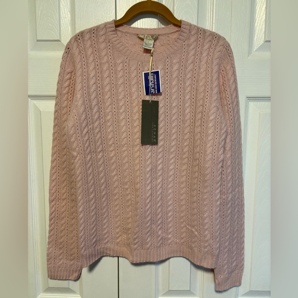 Kenar 100% Cashmere Pink Classic Cable Knit Sweater